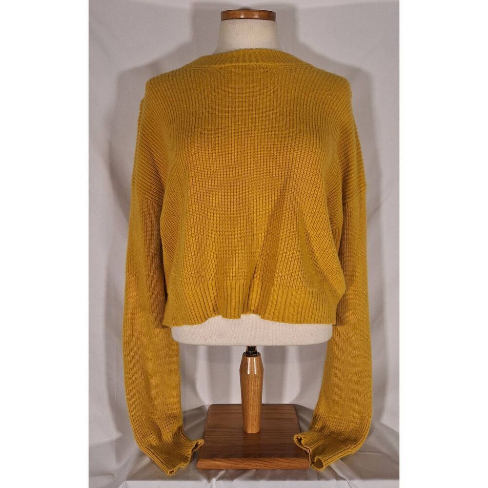 Lulus Womens Mustard Yellow Ribbed Knit Cropped Sweater Size L Crew Neck Slouchy
